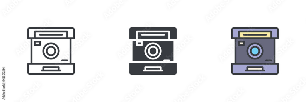 Wall mural instant camera different style icon set