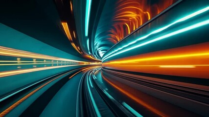 High-Speed Rail Through Neon Tunnel: A Futuristic Journey - Powered by Adobe