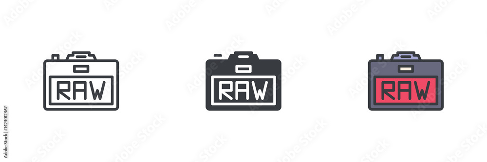 Aufkleber Camera RAW image format different style icon set