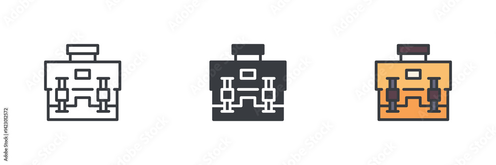 Poster camera bag different style icon set