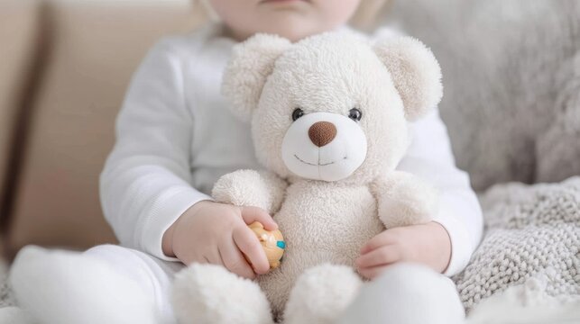 Baby holding teddy bear