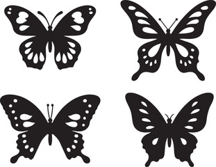Obraz premium Butterfly Silhouette Vector | Elegant SVG Clipart for Cricut & Craft ProjectsButterfly SVG Bundle | Printable Vector Silhouettes for DIY & Design UseFlying Butterfly Vector Art | Beautiful Nature-
