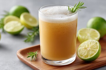 Fototapeta premium Refreshing herbal coffee with vibrant lime slices garnished with
