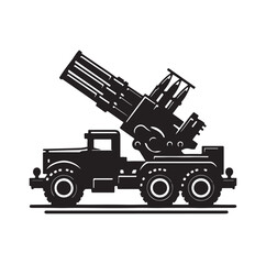 Howitzer artillery launcher truck silhouette vector illustration