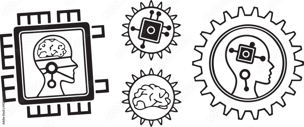 Poster ai chip icon set computer icon,artificial intelligence ai processor chip vector