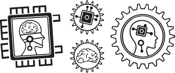 Obraz premium AI chip icon set computer icon,Artificial intelligence ai processor chip vector