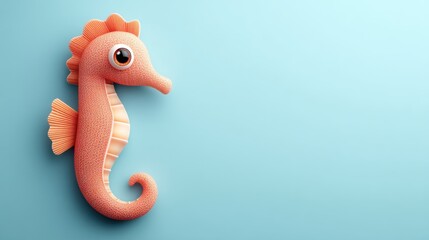 Fototapeta premium An adorable cartoon seahorse with large eyes playfully poses on a light blue background offe ample copy space for your text or design elements.