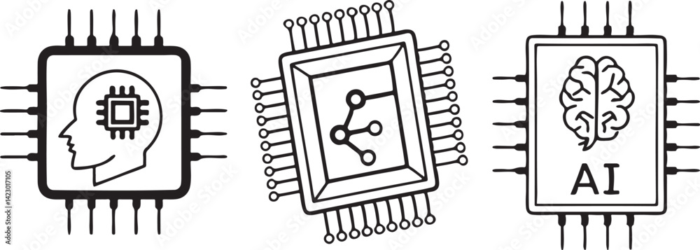 Poster ai chip icon set computer icon,artificial intelligence ai processor chip vector