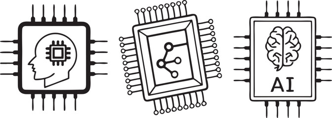 AI chip icon set computer icon,Artificial intelligence ai processor chip vector