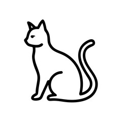 Naklejka premium Black cat, simple linear UI icon in black and white, Halloween-themed design with copy space against a white background