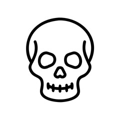 Fototapeta premium Skull, simple linear UI icon in black and white, Halloween-themed design with copy space against a white background
