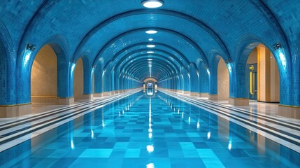 Fototapeta premium A lavish, turquoise indoor pool complex with arched ceilings.