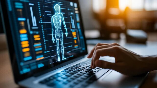 Digital Human Anatomy Model on Laptop Screen