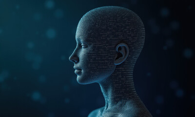 Obraz premium AI Woman Binary Code Head Profile - AI