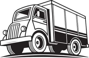 Outline bus Icon,box truck line art vector illustration, set of trucks