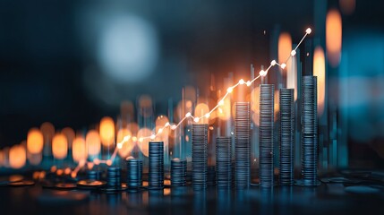 Global financial growth concept – vibrant bar graph and rising stock-market line chart symbolizing strategic business expansion, digital economy trends, and increasing corporate profits