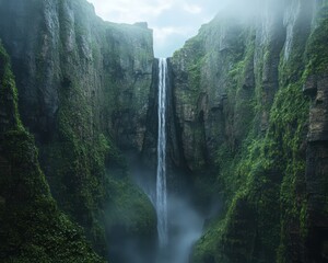 Dramatic waterfall gorge landscape