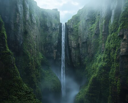 Dramatic waterfall gorge landscape