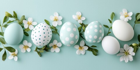 Obraz premium Pastel Easter Eggs Decorated With Flowers