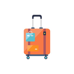 Rolling Suitcase with Travel Tags isolated on transparent background