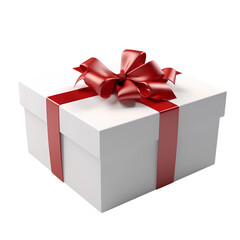 Obraz premium white gift box with a shiny red ribbon and bow. Simple and elegant present