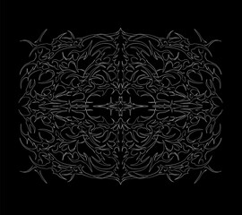 Abstract neo tribal ornamental, hand drawn vector symmetrical shapes on black background