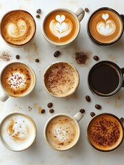 Variety of Coffee Drinks Display