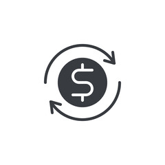 A rotating arrow with a dollar sign vector icon