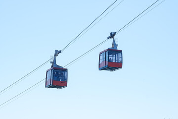 cable car against blue sky
