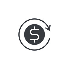 Circular arrow with a dollar vector icon