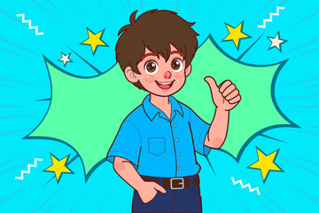 A happy boy giving a thumbs up. Hand drawn style. Vector drawing.