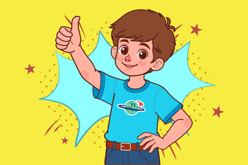 A happy boy giving a thumbs up. Hand drawn style. Vector drawing.
