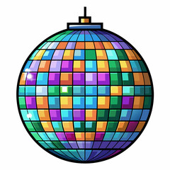 Colorful Disco Ball  Illustration in Retro 70s Style