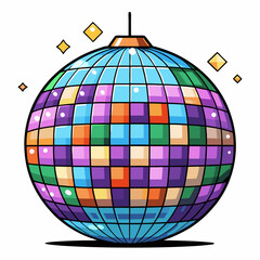 Fototapeta premium Colorful Geometric Disco Ball Illustration with Sparkling Effects