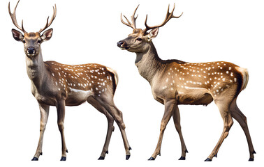 Two realistic Sika deer, one walking and the other standing, on a transparent background
