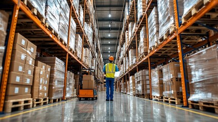 Warehouse worker inside a large distribution center