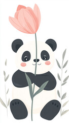 Naklejka premium panda and flower