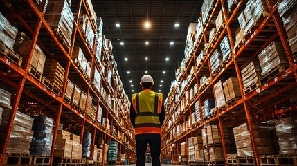 Warehouse worker in large distribution center