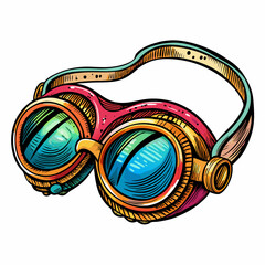 Obraz premium Vintage Steampunk Goggles with Colored Lenses and Leather Strap Illustration