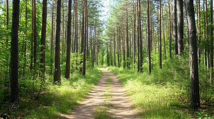 Fototapeta premium Idyllic forest pathway invites exploration amid serene natural surroundings