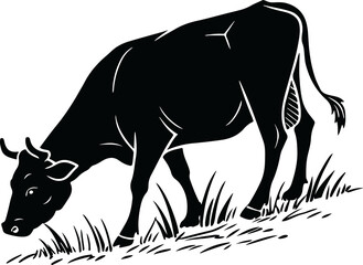 Fototapeta premium Cow Silhouette PNG – Black and White Side Profile Vector Illustration