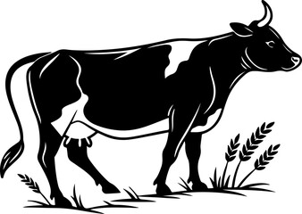 Cow Silhouette PNG – Black and White Side Profile Vector Illustration