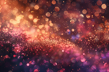 Fototapeta premium abstract bokeh background with golden pink and purple glitter particles creating magical festive atmosphere