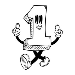 Retro number one character in groovy vintage Style