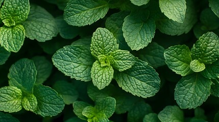 Lush green mint leaves background texture showing vibrant foliage ideal for refreshing designs and natural product ing.