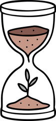 Hourglass Vector Illustration with Soil and Growing Plant Inside — Symbolic Nature and Time Concept in Flat Style for Eco-Friendly, Environmental, and Sustainable Design Projects