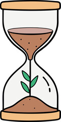 Hourglass Vector Illustration with Soil and Growing Plant Inside — Symbolic Nature and Time Concept in Flat Style for Eco-Friendly, Environmental, and Sustainable Design Projects