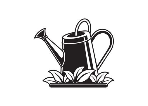 black watering can with leaves clip art preview