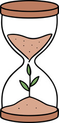Hourglass Vector Illustration with Soil and Growing Plant Inside — Symbolic Nature and Time Concept in Flat Style for Eco-Friendly, Environmental, and Sustainable Design Projects