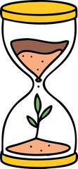Hourglass Vector Illustration with Soil and Growing Plant Inside — Symbolic Nature and Time Concept in Flat Style for Eco-Friendly, Environmental, and Sustainable Design Projects